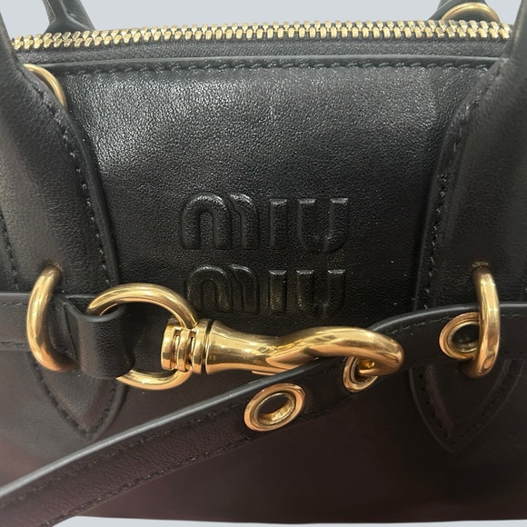 Aventure - Black Leather Bowling Satchel with Gold Hardware - Size Small - Picture 2 of 10